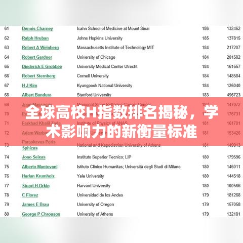 全球高校H指数排名揭秘，学术影响力的新衡量标准