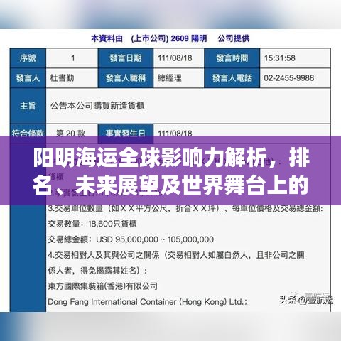 阳明海运全球影响力解析，排名、未来展望及世界舞台上的表现